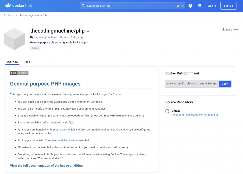 The Coding Machine docker hub pour applications web sous PHP et NodeJs