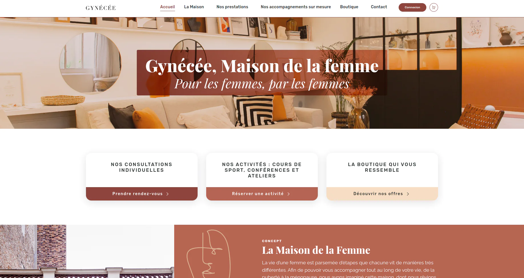 Site vitrine du site e-commerce de Gynécée.