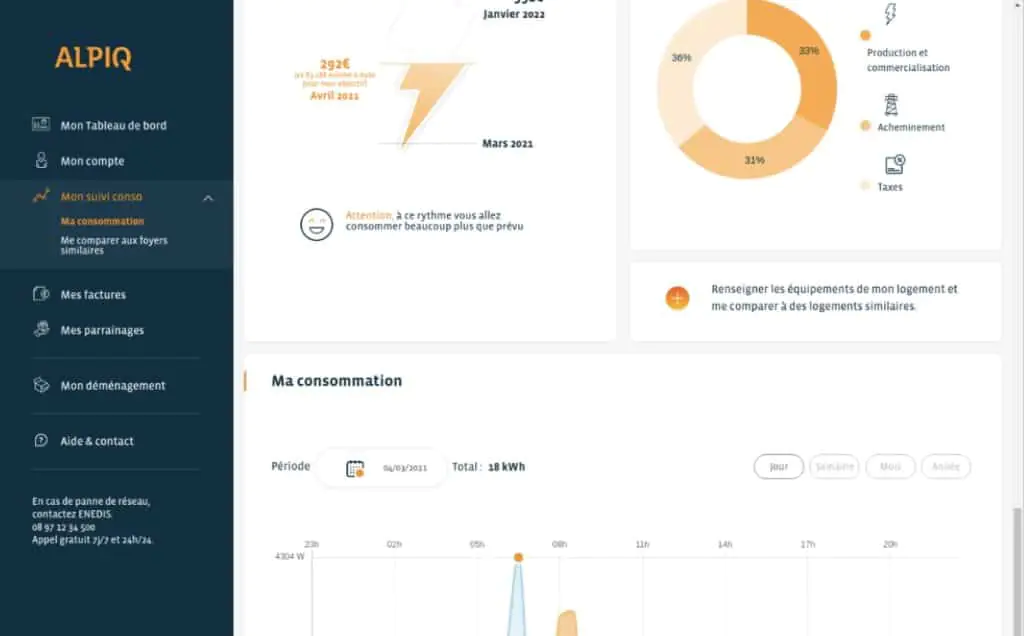 Plateforme web et mobile Alpiq : consommation, factures, déménagement et aide