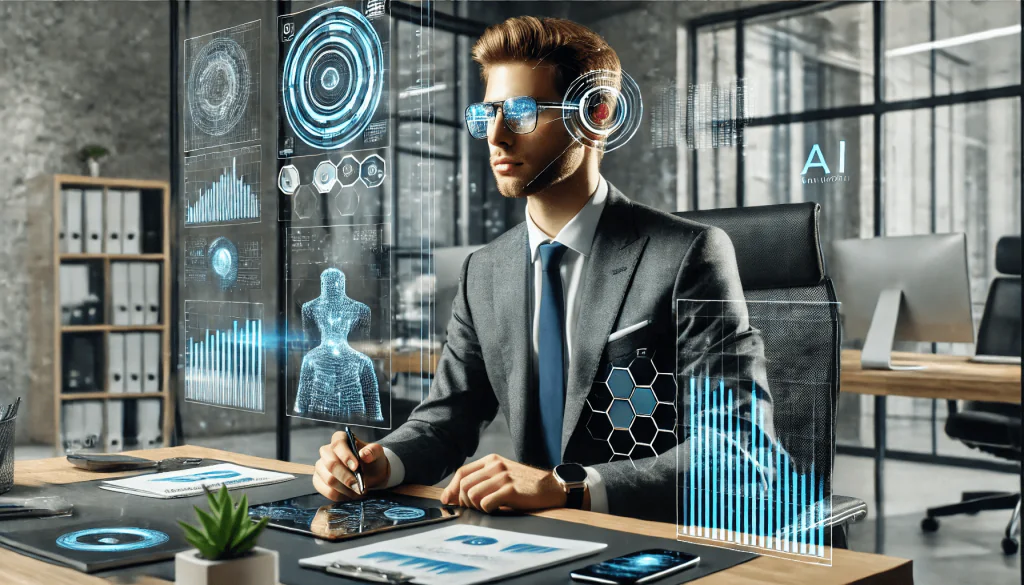 Bank Tech Day 2024, représentation d'un conseiller bancaire dans un univers fututiste.