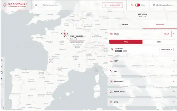 Application web Telespazio de gestion de vecteurs de communication avec carte de France