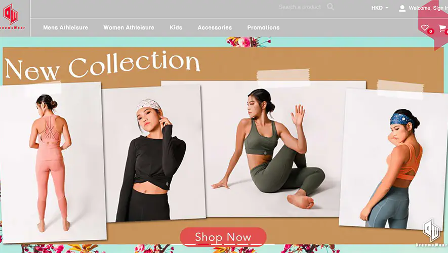 Page d'accueil du site e-commerce en Vue.js - Dreamswear spécialisé dans l'athleisure